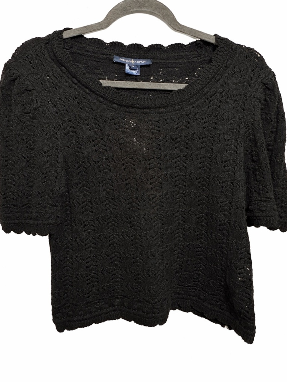 NWT- French Connection Black Crochet Knit Short Sleeve Top- Size XL